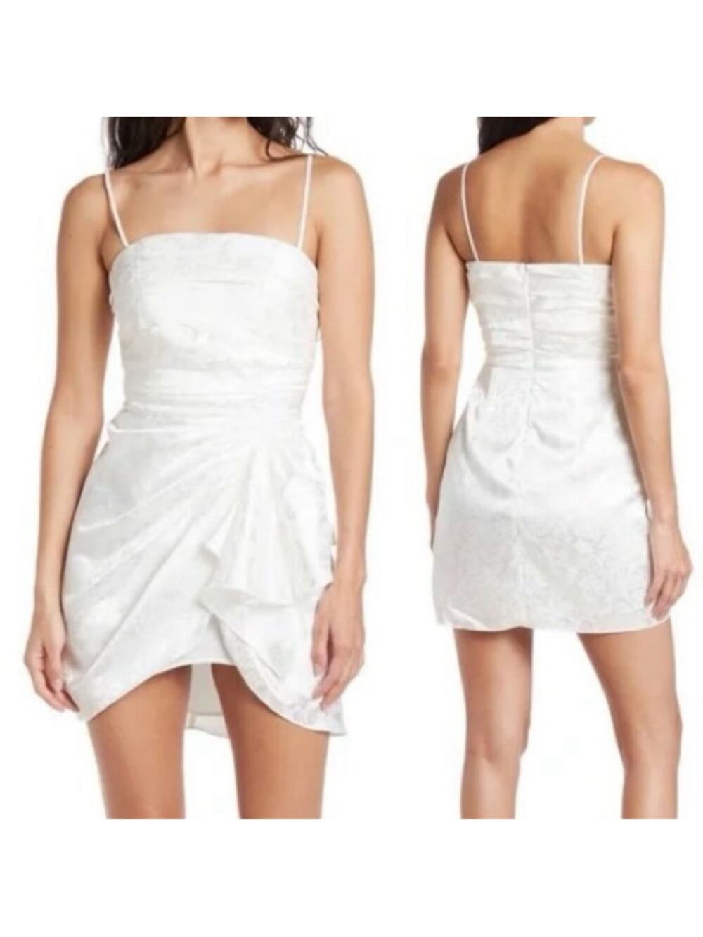Ronny Kobo June Floral Jacquard Draped Mini Dress in White Size Small Bridal